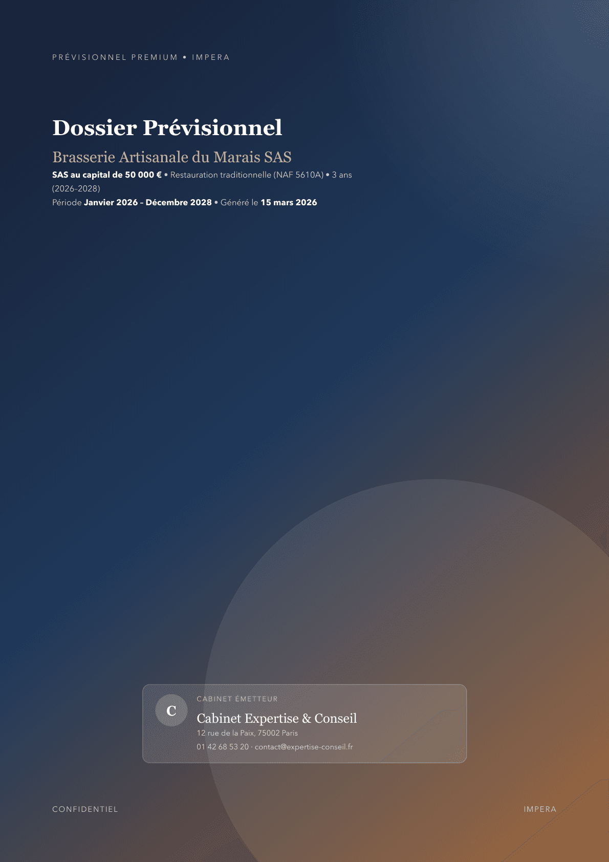 Cover du dossier prévisionnel premium Impera